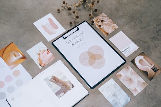 pexels-photo-7598017-7598017 Flat lay of a minimalist brand strategy moodboard on a concrete surface.